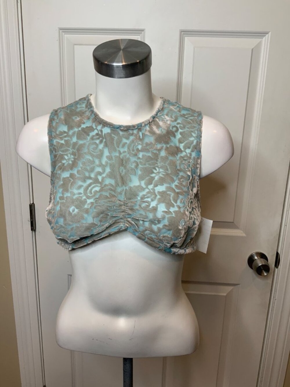 Collina Strada Velvet Jacquard Sheer Monte Carlo Crop Top, Size M NWT! $275